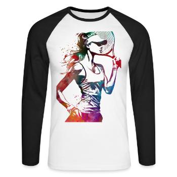 Tennis player sport art #tennis #sport - Unisex Long Sleeve Baseball T-Shirt - white/black - Front - Nik (191cm)
