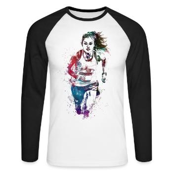 Runner sport art #runner #sport #jogging - T-shirt baseball manches longues Homme - blanc/noir - Devant - Nik (191cm)