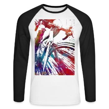 Sport : cyclisme, art - T-shirt baseball manches longues Homme - blanc/noir - Devant - Nik (191cm)
