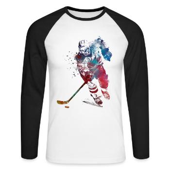 Joueur de hockey sportif - T-shirt baseball manches longues Homme - blanc/noir - Devant - Nik (191cm)