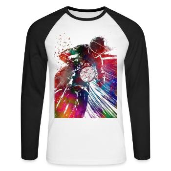#motor #sport de course automobile - T-shirt baseball manches longues Homme - blanc/noir - Devant - Nik (191cm)