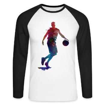 Basket-ball, sport, art, #basketball - T-shirt baseball manches longues Homme - blanc/noir - Devant - Nik (191cm)