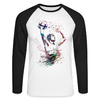 #sport #waterpolo sport de water-polo - T-shirt baseball manches longues Homme - blanc/noir - Devant - Nik (191cm)