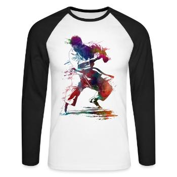 Judosport Kunst #sport #judo - Unisex Baseballshirt langarm - Weiß/Schwarz - Vorne - Nik (191cm)