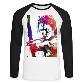 Tir à l’arc, sport, art #archery - T-shirt baseball manches longues Homme - blanc/noir - Devant - Nik (191cm)