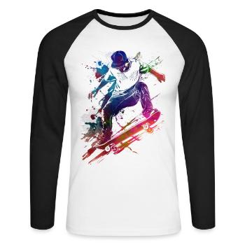 Skateboard sport art #skate #skateboard #sport - Unisex Long Sleeve Baseball T-Shirt - white/black - Front - Nik (191cm)