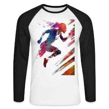 Runner sport art #runner #sport #jogging - T-shirt baseball manches longues Homme - blanc/noir - Devant - Nik (191cm)