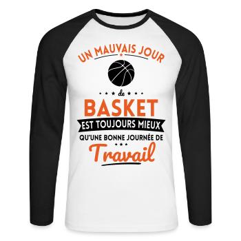 Mauvais jour de basket mieux que journée travail - T-shirt baseball manches longues Homme - blanc/noir - Devant - Nik (191cm)