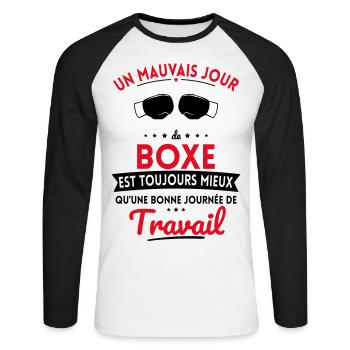 Mauvais jour de boxe mieux que journée travail - T-shirt baseball manches longues Homme - blanc/noir - Devant - Nik (191cm)