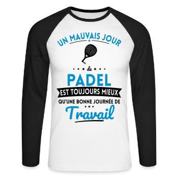 Mauvais jour de padel mieux que journée travail - T-shirt baseball manches longues Homme - blanc/noir - Devant - Nik (191cm)