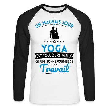 Mauvais jour de yoga mieux que journée travail - T-shirt baseball manches longues Homme - blanc/noir - Devant - Nik (191cm)
