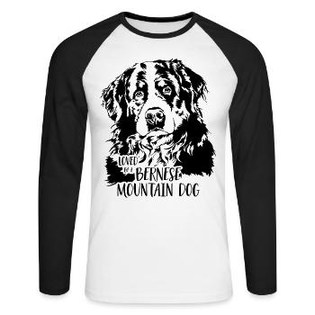 BERNESE MOUNTAIN DOG loved by Bernese Mountain Dog - Unisex Baseballshirt langarm - Weiß/Schwarz - Vorne - Nik (191cm)