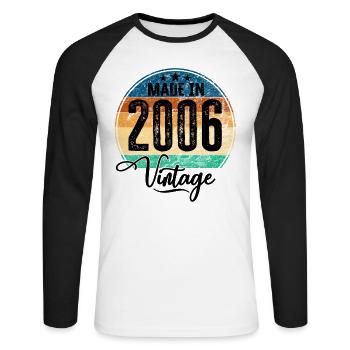 Vintage Made in 2006 Geburtsjahr 2006 Geburtstag - Unisex Baseballshirt langarm - Weiß/Schwarz - Vorne - Nik (191cm)