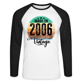 Vintage Made in 2006 Geburtsjahr 2006 Geburtstag - Unisex Baseballshirt langarm - Weiß/Schwarz - Vorne - Nik (191cm)