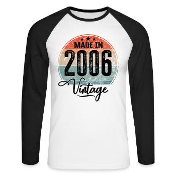 Vintage Made in 2006 Geburtsjahr 2006 Geburtstag - Unisex Baseballshirt langarm - Weiß/Schwarz - Vorne - Nik (191cm)