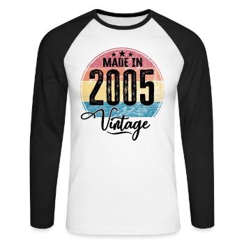 Vintage Made in 2005 Geburtsjahr 2005 Geburtstag - Unisex Baseballshirt langarm - Weiß/Schwarz - Vorne - Nik (191cm)