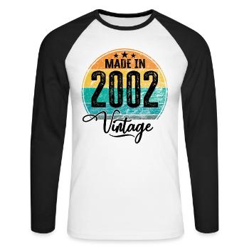 Vintage Fabriqué en 2002 Année de naissance 2002 Anniversaire - T-shirt baseball manches longues Homme - blanc/noir - Devant - Nik (191cm)