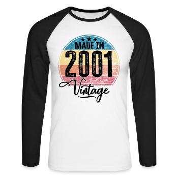 Millésime Fabriqué en 2001 Année de naissance 2001 Anniversaire - T-shirt baseball manches longues Homme - blanc/noir - Devant - Nik (191cm)