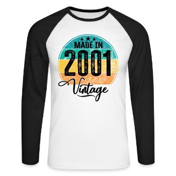 Millésime Fabriqué en 2001 Année de naissance 2001 Anniversaire - T-shirt baseball manches longues Homme - blanc/noir - Devant - Nik (191cm)