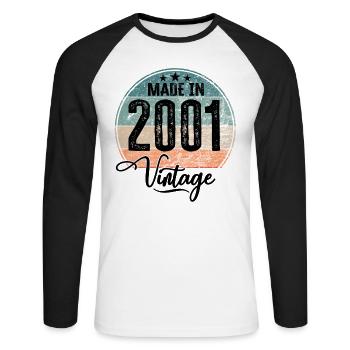 Millésime Fabriqué en 2001 Année de naissance 2001 Anniversaire - T-shirt baseball manches longues Homme - blanc/noir - Devant - Nik (191cm)