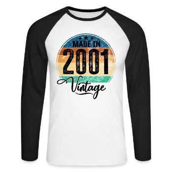 Millésime Fabriqué en 2001 Année de naissance 2001 Anniversaire - T-shirt baseball manches longues Homme - blanc/noir - Devant - Nik (191cm)