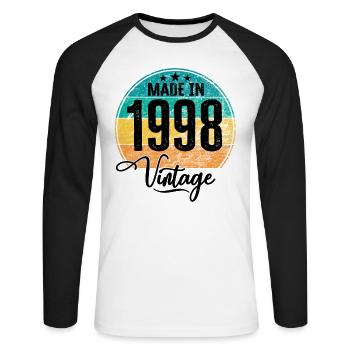 Vintage Made in 1998 Year of birth 1998 Birthday - Unisex Long Sleeve Baseball T-Shirt - white/black - Front - Nik (191cm)