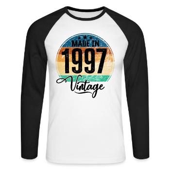 Vintage Made in 1997 Year of Birth 1997 Birthday - Unisex Long Sleeve Baseball T-Shirt - white/black - Front - Nik (191cm)