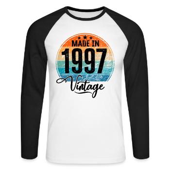 Vintage Made in 1997 Geburtsjahr 1997 Geburtstag - Unisex Baseballshirt langarm - Weiß/Schwarz - Vorne - Nik (191cm)