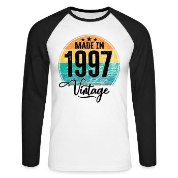 Vintage Made in 1997 Year of Birth 1997 Birthday - Unisex Long Sleeve Baseball T-Shirt - white/black - Front - Nik (191cm)
