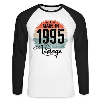 Millésime Fabriqué en 1995 Année de naissance 1995 Anniversaire - T-shirt baseball manches longues Homme - blanc/noir - Devant - Nik (191cm)
