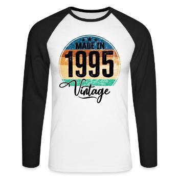 Millésime Fabriqué en 1995 Année de naissance 1995 Anniversaire - T-shirt baseball manches longues Homme - blanc/noir - Devant - Nik (191cm)