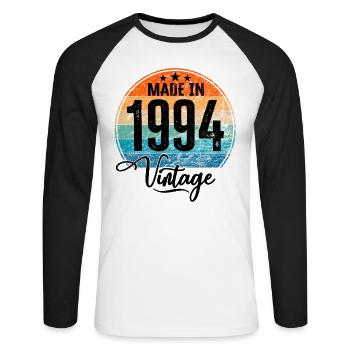 Vintage Made in 1994 Geburtsjahr 1994 Geburtstag - Unisex Baseballshirt langarm - Weiß/Schwarz - Vorne - Nik (191cm)