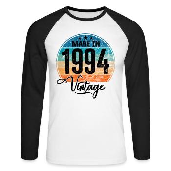 Vintage Made in 1994 Geburtsjahr 1994 Geburtstag - Unisex Baseballshirt langarm - Weiß/Schwarz - Vorne - Nik (191cm)