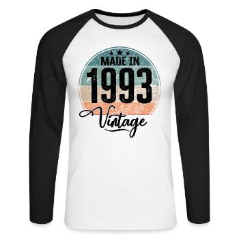 Millésime Fabriqué en 1993 Année de naissance 1993 Anniversaire - T-shirt baseball manches longues Homme - blanc/noir - Devant - Nik (191cm)