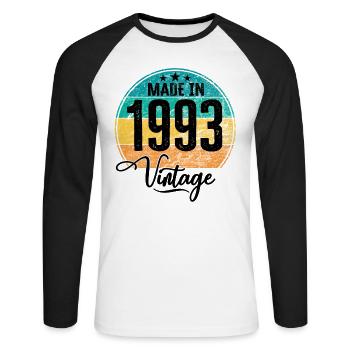 Millésime Fabriqué en 1993 Année de naissance 1993 Anniversaire - T-shirt baseball manches longues Homme - blanc/noir - Devant - Nik (191cm)