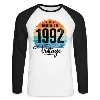 Millésime Fabriqué en 1992 Année de naissance 1992 Anniversaire - T-shirt baseball manches longues Homme - blanc/noir - Devant - Nik (191cm)