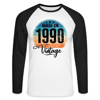 Millésime fabriqué en 1990 Année de naissance 1990 Anniversaire - T-shirt baseball manches longues Homme - blanc/noir - Devant - Nik (191cm)
