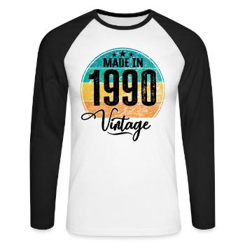 Millésime Fabriqué en 1990 Année de naissance 1990 Anniversaire - T-shirt baseball manches longues Homme - blanc/noir - Devant - Nik (191cm)