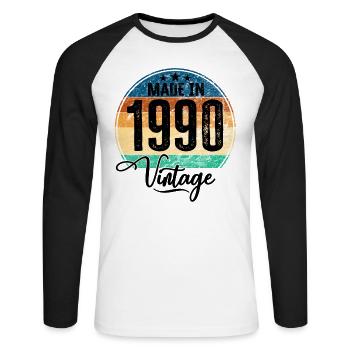Millésime fabriqué en 1990 Année de naissance 1990 Anniversaire - T-shirt baseball manches longues Homme - blanc/noir - Devant - Nik (191cm)