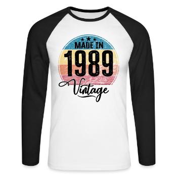 Vintage Made in 1989 Year of birth 1989 Birthday - Unisex Long Sleeve Baseball T-Shirt - white/black - Front - Nik (191cm)