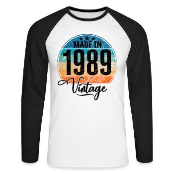 Vintage Made in 1989 Year of birth 1989 Birthday - Unisex Long Sleeve Baseball T-Shirt - white/black - Front - Nik (191cm)