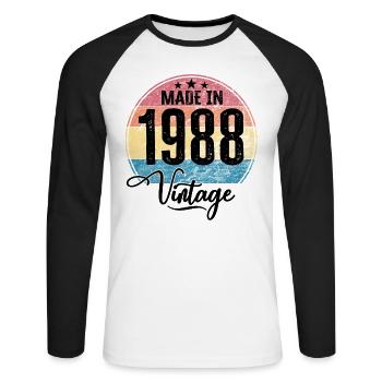 Millésime Fabriqué en 1988 Année de naissance 1988 Anniversaire - T-shirt baseball manches longues Homme - blanc/noir - Devant - Nik (191cm)