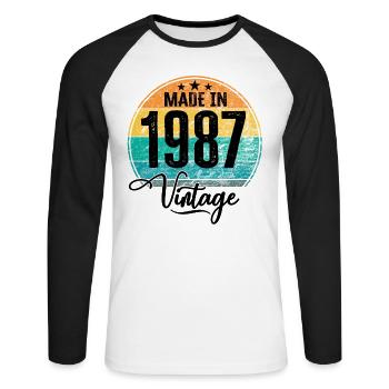Millésime Fabriqué en 1987 Année de naissance 1987 Anniversaire - T-shirt baseball manches longues Homme - blanc/noir - Devant - Nik (191cm)