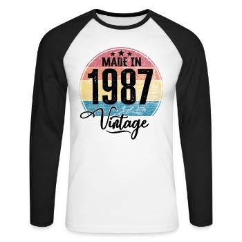 Millésime Fabriqué en 1987 Année de naissance 1987 Anniversaire - T-shirt baseball manches longues Homme - blanc/noir - Devant - Nik (191cm)