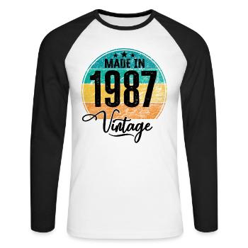 Millésime Fabriqué en 1987 Année de naissance 1987 Anniversaire - T-shirt baseball manches longues Homme - blanc/noir - Devant - Nik (191cm)