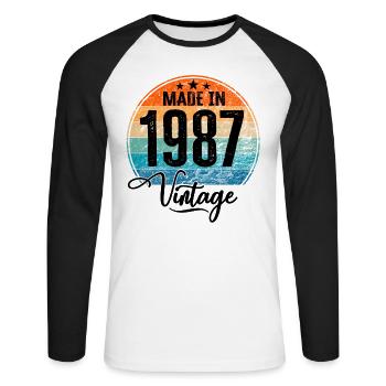 Millésime Fabriqué en 1987 Année de naissance 1987 Anniversaire - T-shirt baseball manches longues Homme - blanc/noir - Devant - Nik (191cm)