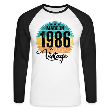 Millésime Fabriqué en 1986 Année de naissance 1986 Anniversaire - T-shirt baseball manches longues Homme - blanc/noir - Devant - Nik (191cm)