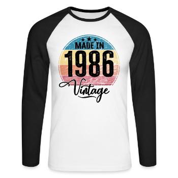 Millésime Fabriqué en 1986 Année de naissance 1986 Anniversaire - T-shirt baseball manches longues Homme - blanc/noir - Devant - Nik (191cm)