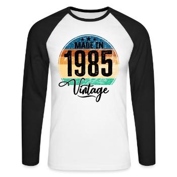 Millésime Fabriqué en 1985 Année de naissance 1985 Anniversaire - T-shirt baseball manches longues Homme - blanc/noir - Devant - Nik (191cm)