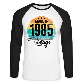Millésime Fabriqué en 1985 Année de naissance 1985 Anniversaire - T-shirt baseball manches longues Homme - blanc/noir - Devant - Nik (191cm)